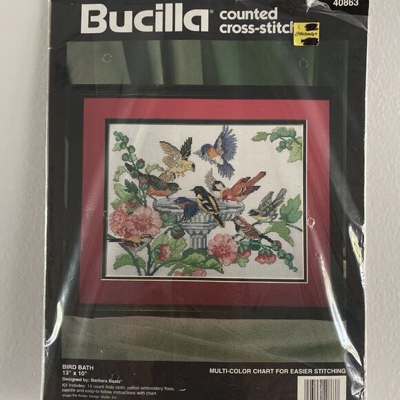 Bucilla complete kit bird bath counted cross stitch  floral songbirds craft kit‌ - Picture 2 of 4
